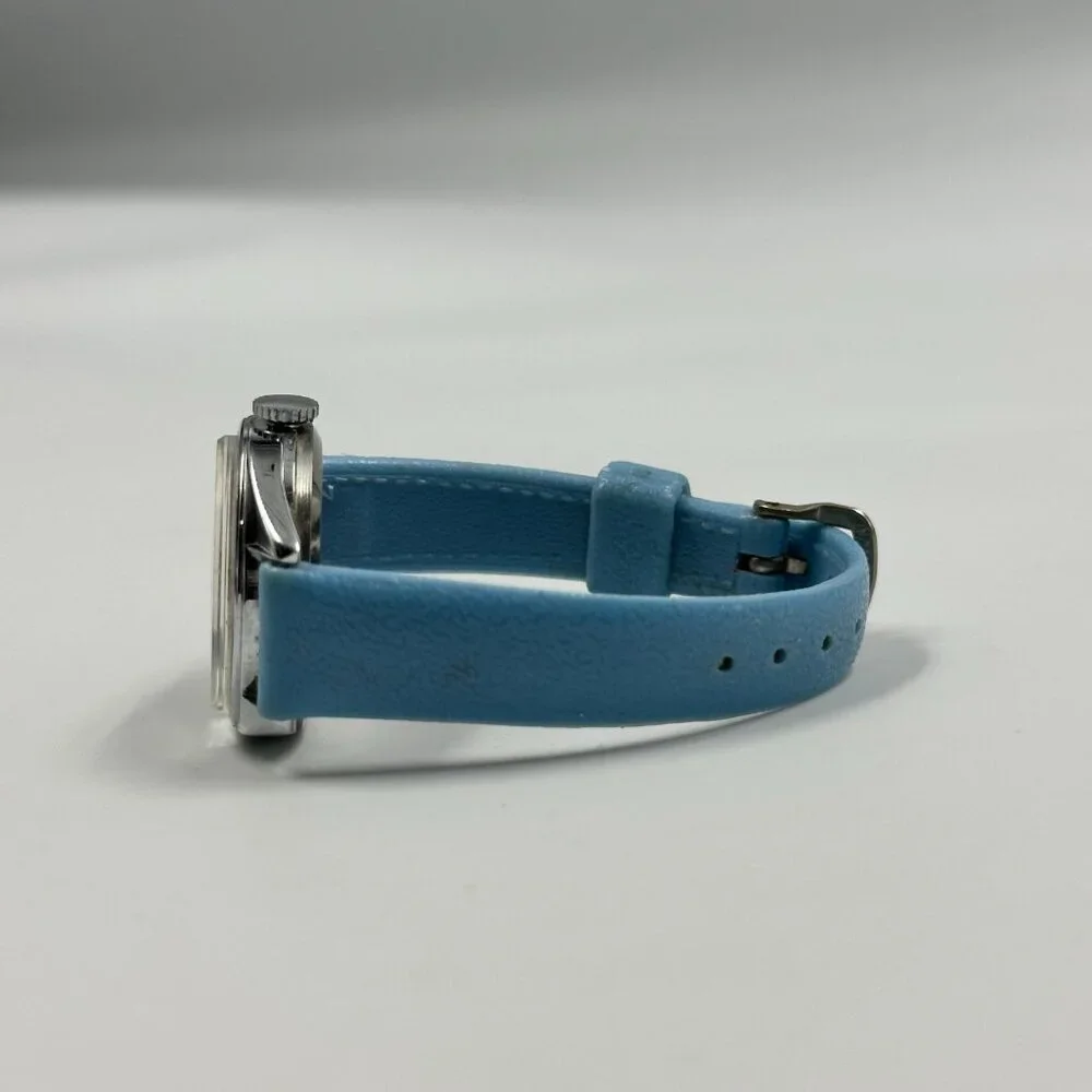 Vintage Bradley Care Bears Watch Kids Silver Tone Blue Leather Band Manual Wind